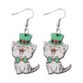 St. Patrick's Tag grüner Zylinder Katze Holz Ohrringe Detailansicht, irischer Schmuck. - Festliches Katzen-Design (Holz 1)