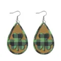 St. Patricks Tag grüne karierte Kleeblatt Ohrringe aus Kunstleder Tropfen Schmuck Detail. - Kariertes Kleeblatt Druck (Leder 3)
