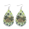 St. Patricks Tag Kleeblatt Tropfen Kunstleder Ohrringe fur Damen gruner irischer Schmuck - Grün-Weißes Muster Tropfen (Leder 7)