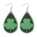 St. Patrick's Tag Grüne Kleeblatt Tropfen Ohrringe Kunstleder Irisch Schmuck Damen - Tropfenform Kleeblatt Muster (Leder 1)