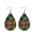 Grüne Karo Tropfen Ohrringe mit Kleeblatt Motiv für Damen St. Patricks Tag Schmuck - Grün-Schwarz Kariertes Kleeblatt (Leder 2)