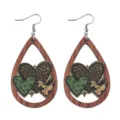 St. Patrick's Tag Holz Tropfen Ohrringe grüne KLEEBLATT Leopardenmuster Damen Schmuck - Leopard Kuh Muster Herz (Holz 5)