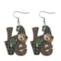 St. Patricks Tag Holz Leder LOVE Wichtel Klee Ohrringe gruen Karo Festtagsgeschenk - LOVE Buchstabe Karo (Holz 6)