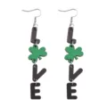 St. Patrick's Tag grüne Kleeblatt Holz Ohrringe stilvoll Liebe Brief PU Leder Schmuck - LVE Buchstabenserie (Holz 8)