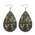St. Patricks Tag irische grüne Kleeblatt LOVE Tropfen Ohrringe PU Leder Holz Schmuck - LOVE Schriftzug Träne (Leder 14)
