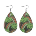St. Patricks Tag Kleeblatt Tropfen Ohrringe Gruen Regenbogen Leo Print PU Leder Schmuck - Regenbogen Leopard Tropfen (Leder 10)