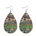 St. Patrick's Tag grüne glückliche Kleeblatt Tropfen Ohrringe Kunstleder Holz Ohrschmuck - Lucky Buchstabe Textur (Leder 11)