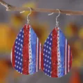 Amerikanische Flagge Tropfen Leder Ohrringe fur Unabhaengigkeitstag Party Schmuck - Stern Rot Weiß Blau Streifen Stil