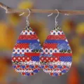 Amerikanische patriotische PU Leder Tropfen Ohrringe mit Sternen und Streifen Design. - Stern Rot Weiß Blau Streifen Leopard Stil