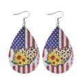 Amerikanische Flagge Leopard Sonnenblume Tropfen Leder Ohrringe fur Damen Schmuck Geschenk - Leopard Herz Sonnenblume Stern Streifen Stil