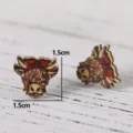Niedliche hölzerne schottische Kuh Ohrstecker mit roter Schleife Tiermotiv Schmuck. - Rote Schleife Kuhkopf Stil (Artikel 618)