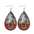 Westliche Retro Tropfen Ohrringe PU Leder Leopardenmuster Sonnenblume Türkis Damen Schmuck - Blauer Pferd Sonnenblumenstil (7)