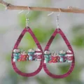 Wooden teardrop earrings with nurse medical coffee theme, lightweight dangling jewelry gift. - Style 2758