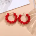 Pendientes de aro con cuentas rojas, color caramelo dopamina Y2K estilo detalle - Rojo