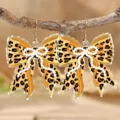Retro Leopardo Estampado Lazo Acrilico Pendientes Con Perlas Tendencia Joyas Regalo - Lazo Leopardo con Perla (4720-3)