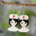 Cute nurse acrylic dangle earrings, stylish medical theme fashion jewelry gift for nurse day. - Cartoon Nurse Figure (4509)