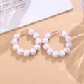 Pendientes de aro con cuentas blancas pendientes de estilo caramelo para mujer joyas - Blanco