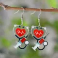 Cute acrylic medical theme earrings featuring stethoscope, heart ECG, and syringe for nurses. - Stethoscope Syringe Heart (4510)