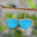 Blue surgical mask acrylic dangle earrings cute funny novelty jewelry for daily wear - Blue Face Mask (4512)