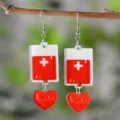 Acrylic nurse blood bag heart shape drop earrings fashion medical theme jewelry gift for women - Blood Bag Heart ECG (4514)