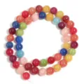 Perles rondes en pierre gemme multicolore en vrac pour accessoires de bijoux et bracelets - Diamètre extérieur env. 4 mm, trou env. 0,8 mm, longueur env. 40 cm (env. 90 pcs) / Perles rondes en jade jaune crème coloré foncé