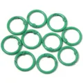 Detailed view of green metal spring snap rings, practical round open loops for keychains. - Dark Green