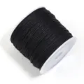 Black waxed cord detail view for DIY handmade bracelets, jewelry making, and beading crafts. - 1mm, 70m/Roll / Black