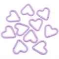 Detail view of light purple heart shaped alloy carabiner spring snap hooks for bags and keys. - Purple