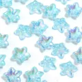 Detailed view of translucent blue AB iridescent flower acrylic beads for handmade DIY jewelry. - Five-Petal Flower / 50 Pieces/Pack / Blue