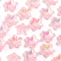 Close-up view of shiny pink iridescent acrylic star flower loose beads showing texture. - Five-Petal Flower / 50 Pieces/Pack / Light Pink