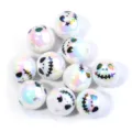 Perline tonde di Halloween con viso di teschio, perline fai da te placcate UV iridescenti - Perle rotonde a teschio bianche