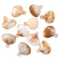 Detailed close-up of acrylic shell charms showing natural gradient texture and loop. - Scallop with Loop / 100pcs Pack / Brown and White