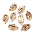 Gold edged brown acrylic cowrie shell charms for diy jewelry making necklaces bracelets - Faceted Cowrie With Hanging Loop (T9688) / 10 Pieces/Pack (Outer Diameter Approx 14X24mm)