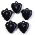 Zwarte acryl hart hangers voor DIY sieraden maken, bedels accessoires set van vijf. - Zwart