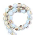 Ceramic striped pumpkin beads for DIY jewelry making, beautiful glazed round bead strand. - Striped Pumpkin Round Bead (T7410) / Light Blue