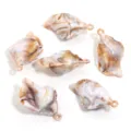 Pendentifs coquillage en acrylique pour fabrication de bijoux artisanaux colliers boucles - Conque Rayée avec Boucle / Lot de 10 / Marron et Blanc