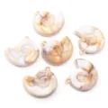 Pendentifs coquillage nautile en acrylique pour fabrication de bijoux colliers boucles d'oreilles. - Conque Ronde Plate avec Boucle / Lot de 10 / Marron et Blanc