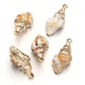 Beige acrylic gold-plated conch shell charm pendant for DIY necklace bracelet jewelry making - 5 Pieces/Pack (Outer Diameter Approx 21X41mm)