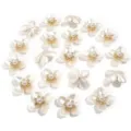 Resin rhinestone faux pearl flower DIY crafts charms for shoes hair clips phone cases handmade. - Gold Round 4-Petal Flowers with 6 Rhinestones / 20 Pieces Set