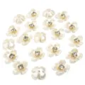Close up of white resin imitation pearl flower charms with sparkling rhinestones for DIY crafts. - Gold 4-Petal Flowers with Rhinestones / 20 Pieces Set