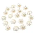 Resin rhinestone imitation pearl flower charms detail, DIY handmade accessories patch. - Gold 6-Petal Flowers with Artificial Pearls / 20 Pieces Set
