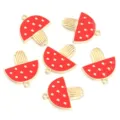 Detailed view of red enamel mushroom alloy pendants, perfect for DIY jewelry making and crafts. - Red Gold-Edged Mushroom