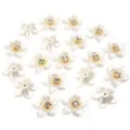 Close-up detail of white resin rhinestone imitation pearl flower DIY accessories for crafts. - Gold 5-Petal Flowers with Rhinestones / 20 Pieces Set
