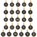 Stainless steel round black letter charms A-Z alphabet pendants for DIY jewelry making - Letter A / Black