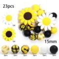 Set de cuentas de silicona girasol 23pcs 15mm margarita clip chupete accesorios de joyería - Juegos de flores amarillas / 23 Piezas/Paquete
