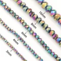 Faceted crystal glass beads for DIY jewelry making, multi-size colorful spacer beads. - 130 Pieces/Pack (3x2mm) / Electroplated Rainbow