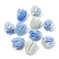 Blue and grey carved shell tulip beads for DIY jewelry making, 7x9mm shell flower charms - Dark Blue + White