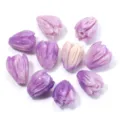 Natural shell carved tulip flower beads for DIY jewelry making, 7x9mm purple variant. - Purple + White
