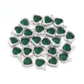 Green crystal heart pendant charms steel edged DIY jewelry making accessories details - Steel Bezel Heart Style / 10 Pieces/Pack / Dark Green