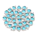 Blue crystal heart pendants close up, steel bezel charm DIY jewelry making accessories. - Steel Bezel Heart Style / 10 Pieces/Pack / Blue
